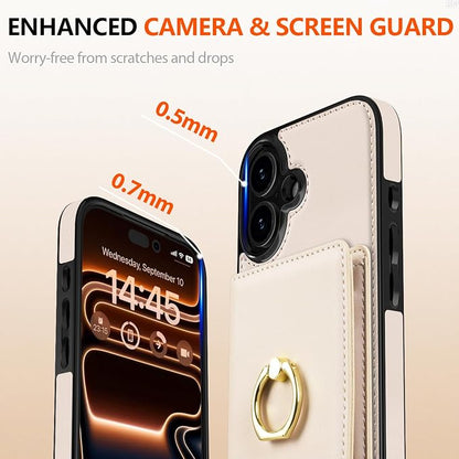 LOHASIC for iPhone 17 Case Wallet with Card Holder, 360° Rotation Ring, RFID Blocking, 5 Card Slots, PU Leather 6.3" Cover for Apple 17 Men Women, White