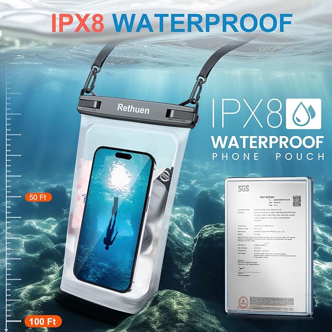Large Floating Waterproof Phone Pouch, 2Pack Cell Phone Dry Bag for iPhone 17 16 15 14 13 Pro Max Galaxy S26 S25 Ultra All Phones, Water Proof Dry Bag for Beach Water Park (Frosted + Frosted)