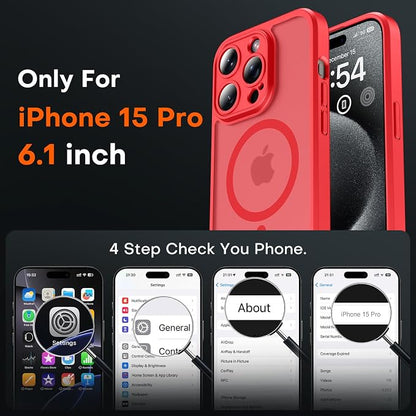 TOCOL for Phone 15 Pro Case, Compatible with Magsafe Charger, Full Camera Protection, Drop Protection, Translucent Matte Phone Case for iPhone 15 Pro 6.1 inch (Red)