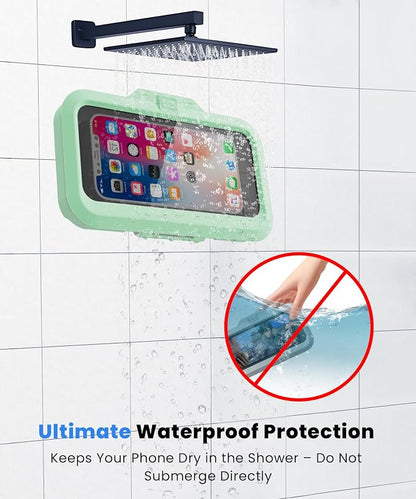 URROY Shower Phone Holder Waterproof One-Touch Open Shower Phone Case Anti-Fog & Sensitive Touchscreen Bathroom Wall Phone Mount Stand Universal Fit for iPhone & Smartphones Gift for Men Women Green