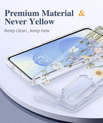 GVIEWIN for Samsung Galaxy S25 Edge Case, Clear Floral Shockproof Protective Women Phone Case, Non-Yellowing, Screen&Camera Lens Protector for Galaxy S25 Edge 6.7",Vibrant Spring