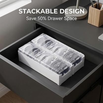 2 Pack Cable Organizer Box with 22 Mini Boxes, Clear Cord Storage Case