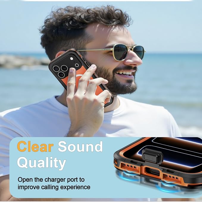 Beasyjoy for iPhone 17 Pro Case Waterproof, Built-in Screen Protector & Full Body Protection, Heavy Duty Rugged Military Shockproof Dustproof Case for Outdoor, Compatible with MagSafe, 6.3 inch Orange