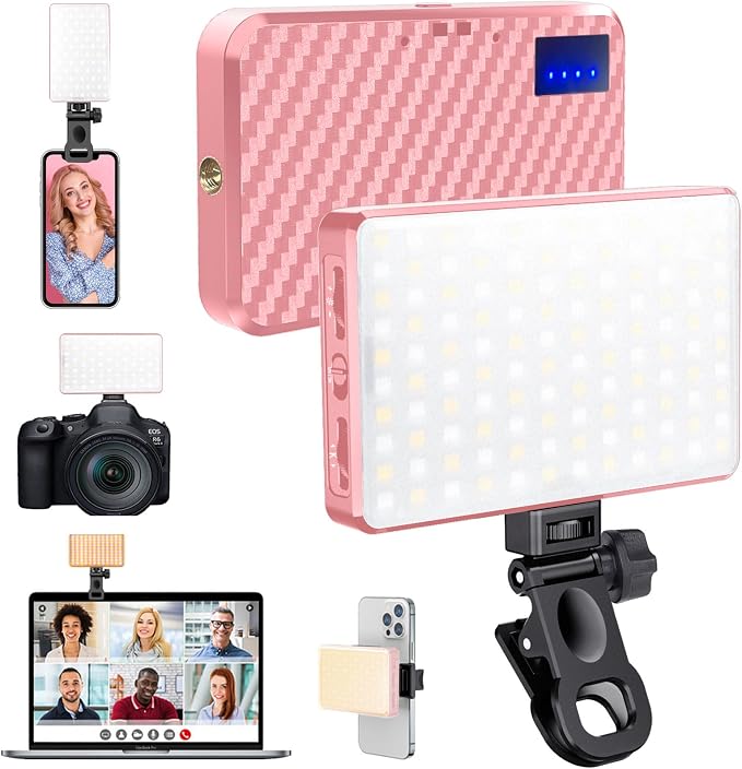 MACTREM 168 LED Selfie Light for iPhone, Portable Phone Light Clip, 3000Mah 3 Modes Rechargeable Lighting for Video Recording, for iPhone, Camera, Laptop, iPad, Video Conference, TikTok(Pink)
