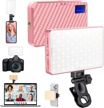 MACTREM 168 LED Selfie Light for iPhone, Portable Phone Light Clip, 3000Mah 3 Modes Rechargeable Lighting for Video Recording, for iPhone, Camera, Laptop, iPad, Video Conference, TikTok(Pink)