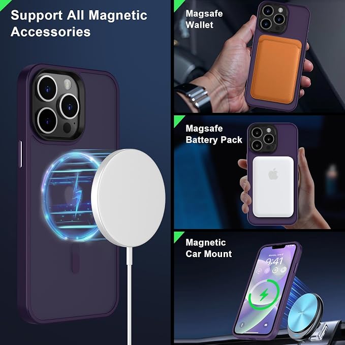 MOCCA Strong Magnetic for iPhone 12 Pro Max Case,[Compatible with Magsafe][Glass Screen Protector+Camera Lens Protector] Slim Thin Shockproof Cover Phone Case for iPhone 12 Pro Max 6.7", Deep Purple