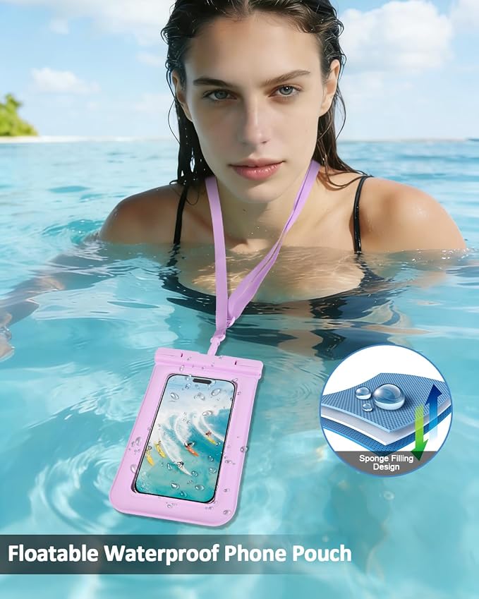 Floating Waterproof Phone Pouch 2 Pack, IP68 Waterproof Phone Case, Up to 8.3" Dry Bag for iPhone 17 16 15 14 Pro Max Samsung S25 Ultra S24 S23, Kayak/Beach/Cruise Travel Essentials Pink