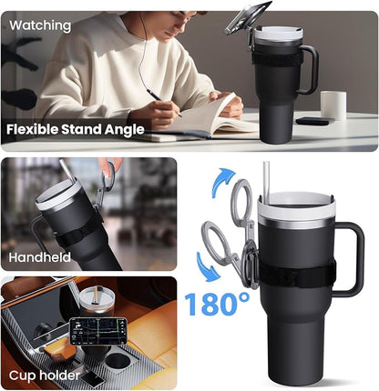 Magnetic Phone Holder for Stanley Cup,Adjustable Water Bottle for Gym,Phone Stand Fit for iPhone with Magsafe,Universal Holder Mount for Stanley Owala Yeti Tumbler Hydrojug 16-60oz,Gym,Stroller