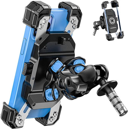 VAZESWIN Motorcycle Fork Stem Phone Mount with Vibration Dampener, Motorcycle Cell Phone Holder with Aluminum Alloy Anti-Theft Short Arm, Fit 12mm to 25.4mm Diameter Stem Tubes, for 5.5"-7.2" Phones