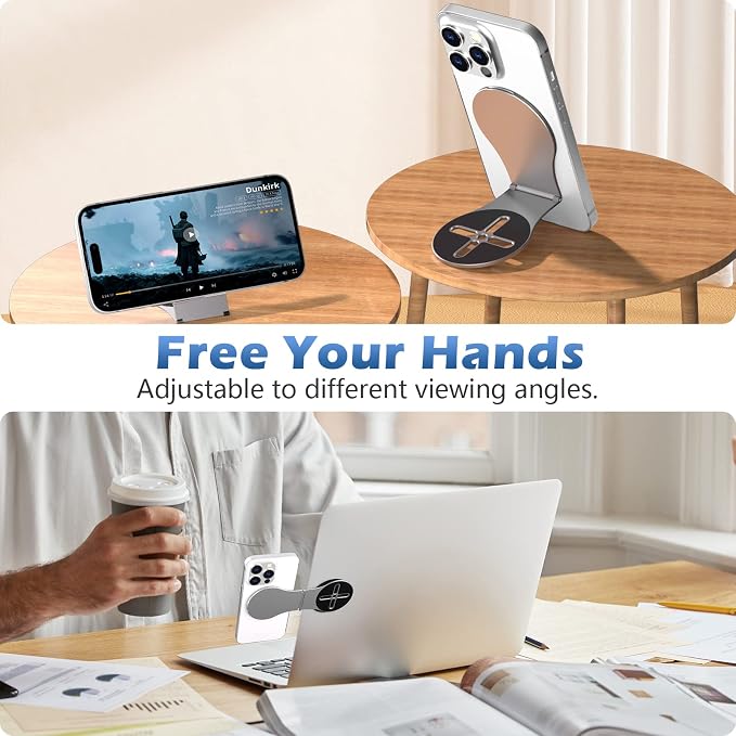 Detachable Magnetic Phone Holder for Laptop & Car, Foldable Desk Phone Stand, Adjustable Magnetic Phone Tripod Mount Adapter with 1/4" Screw Design for MagSafe iPhone and All Phones, Gray