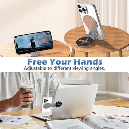 Detachable Magnetic Phone Holder for Laptop & Car, Foldable Desk Phone Stand, Adjustable Magnetic Phone Tripod Mount Adapter with 1/4" Screw Design for MagSafe iPhone and All Phones, Gray