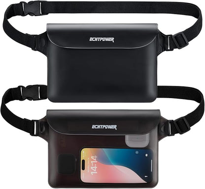 ECHTPower 2-Pack Waterproof Pouch Bag, Waterproof Fanny Pack, Waterproof Dry Bag with Adjustable Waist Strap for Beach Swimming Kayaking Floating Boating