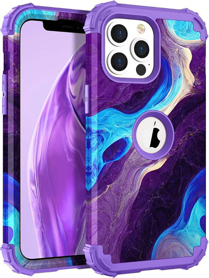 Hocase for iPhone 13 Pro Case, Heavy Duty Shockproof Protection Soft Silicone Rubber+Hard Plastic Bumpers Hybrid Protective Case for iPhone 13 Pro 6.1" 2021 - Blue Purple Marble
