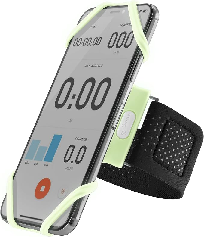 BONE Run Tie, Running Armband Phone Holder, Skin-Friendly & Washable Silicone Sport Armband, Universal Workout Phone Carrier Compatible with 4"-6.7" Smartphones (Luminous - Size L/Arm Size 9.8-15.7")