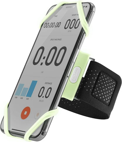 BONE Run Tie, Running Armband Phone Holder, Skin-Friendly & Washable Silicone Sport Armband, Universal Workout Phone Carrier Compatible with 4"-6.7" Smartphones (Luminous - Size S/Arm Size 7.9-9.8'')