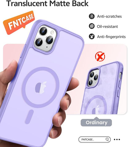 FNTCASE for iPhone 11 Pro Case: [Compatible with Magsafe] Translucent Matte Magnetic Phone Cover - Military Grade Drop Protection Shockproof Protective for iPhone 11Pro 2019 Cases - Light Purple