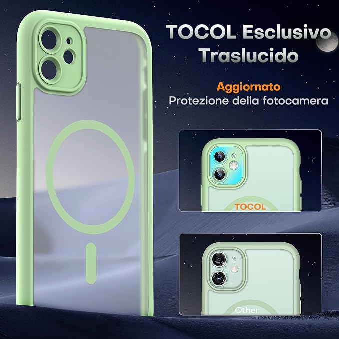 TOCOL Magnetic for iPhone 11 Case, Upgraded Full Camera Protection, Compatible with Magsafe, Military Grade Protection, Bumper for iPhone 11 6.1 Inch, (Light Green)