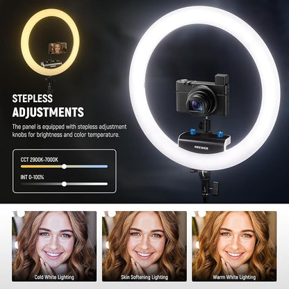 NEEWER 18 inch Ring Light with Tripod Stand and Phone Holder, Ultra Thin Video Ringlight 2900K-7000K TLCI98 App Control, Softer Lighting for Lash Tattoo Makeup Live Stream TikTok, RP18B Pro White
