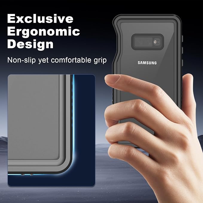 Hualele Waterproof Galaxy S10e Case, Built in Lens & Screen Protector Rugged Full Body Heavy Duty Protective Shockproof IP68 Underwater Cover for Samsung Galaxy S10e Black