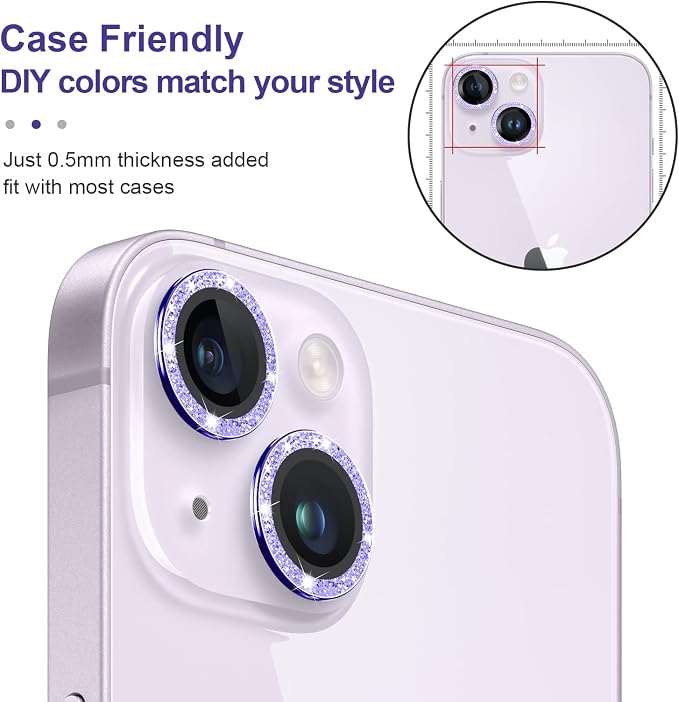 Jeluse 2X2 Pack Camera Lens Protector for iphone 14 Plus for iphone 14, 9H Tempered Glass Screen Protector Cover [Alignment Kit Eazy installation] Metal Individual Ring