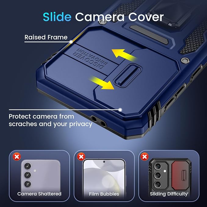 Caka for Samsung Galaxy S24 FE Case [HD Screen Protector] [Full Camera Lens Cover] [360°Rotated Kickstand Ring] [Heavy Duty Protection] Hard Rugged Protective Phone Cover for S24 FE - Blue