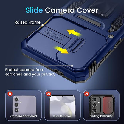 Caka for Samsung Galaxy S24 FE Case [HD Screen Protector] [Full Camera Lens Cover] [360°Rotated Kickstand Ring] [Heavy Duty Protection] Hard Rugged Protective Phone Cover for S24 FE - Blue