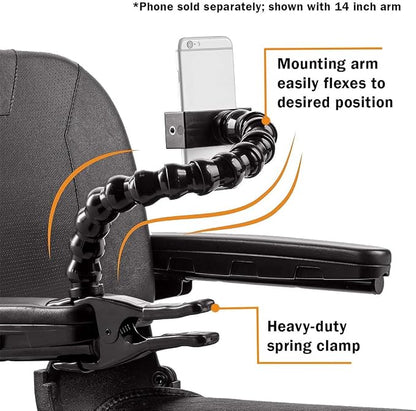 MOGO ModularHose Assistive Technology Phone Holder with Heavy-Duty Spring Clamp (Opens to 2"), 14 Inch Arm