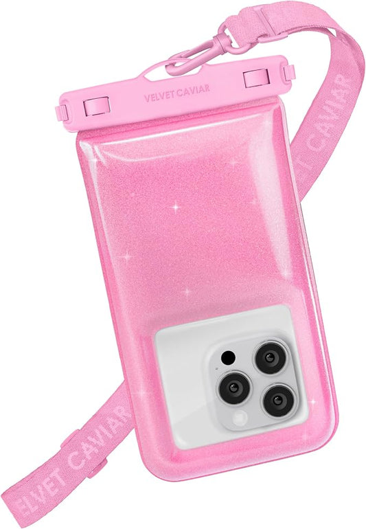 VELVET CAVIAR Waterproof Phone Pouch with Lanyard | IP68 Floating Case for iPhone & All Phones | Dry Bag for Snorkeling, Beach, Kayaking | Travel & Cruise Essentials for Women (Pink Stardust)