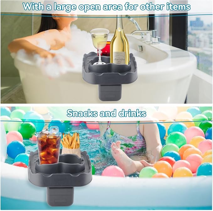 Hot Tub Table, Foldable Bathtub Side Table Caddy with 2 Cup Holders Adjustable Hot Tub Tray with Drain Holes for Spa Swimming Pool Bathtub(Grey)