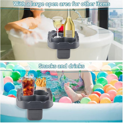 Hot Tub Table, Foldable Bathtub Side Table Caddy with 2 Cup Holders Adjustable Hot Tub Tray with Drain Holes for Spa Swimming Pool Bathtub(Grey)