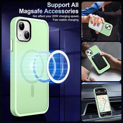 MOCCA Strong Magnetic for iPhone 13 Case, [Compatible with Magsafe][Screen Protector+Camera Lens Protector] Translucent Matte Back Slim Shockproof Case for iPhone 13 Phone Case 6.1", Light Green