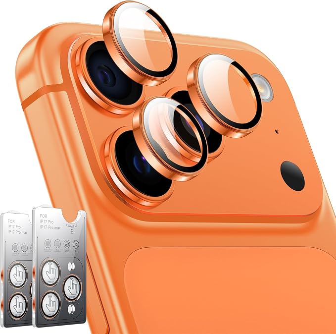LK for iPhone 17 Pro/17 Pro Max Camera Lens Protector [Top 9H+ Military Grade Shatterproof] One-Click Installation, Ultra-Tough HD, Individual Lens Protectors Scratch-resistant, Cosmic Orange