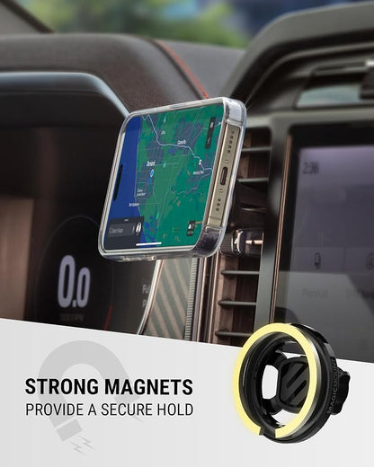 Scosche MagSafe Car Mount, Magnetic Phone Holder for Car Dashboard & Vent with 360° Rotation, 2-in-1 Cell Phone Mount for iPhone 17/16/15/14/13 & More w/MagicRing Adapter, Compatible with PopSockets
