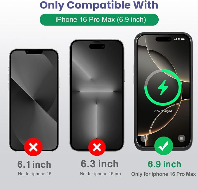 Battery Case for iPhone 16 Pro Max, Upgraded 8600mAh Portable Charging Case, Ultra-Slim Lightweight Powerful Extended Battery Pack for iPhone 16 Pro Max (6.9 inch) Black