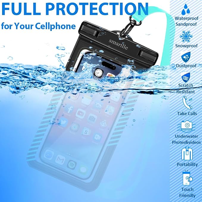 Waterproof Phone Pouches Bags Holder, Cell Phone Water Protectors Pouch Bag 2 Pack for Swimming, IPX8 Water Proof Phone Cases pouch for iPhone 15 14 13 Pro Max 12 11, for Galaxy S24 S23 Ultra 7"