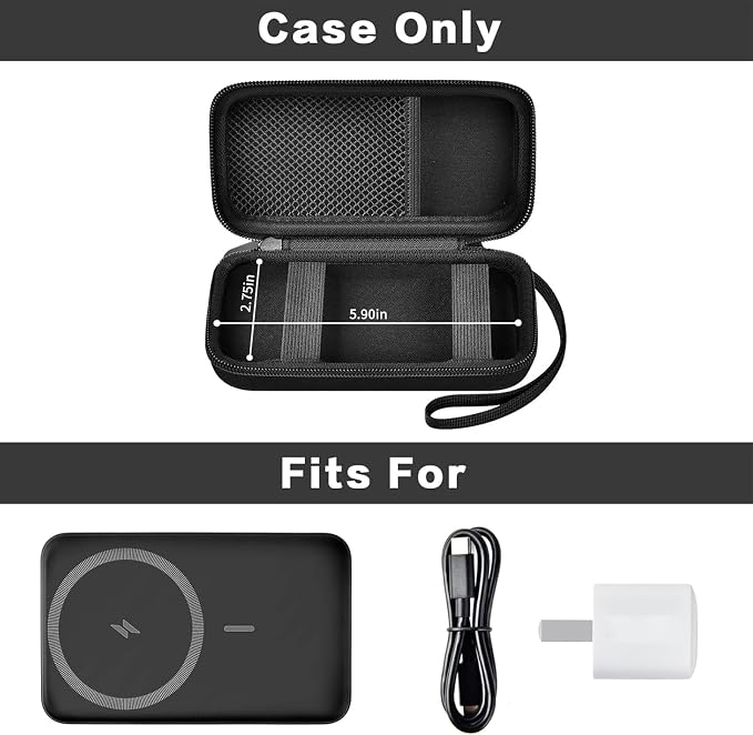 Case for Anker Magnetic Battery 10,000mAh Foldable Wireless Portable Charger, 633/622/621/321 5,000mAh Power Bank (MagGo) Holder, Storage for Baseus 6000mAh Cell Phone Power Delivery -Case Only-Black