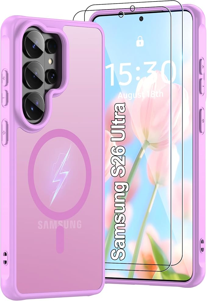 Pilaru Compatible for Samsung Galaxy S26 Ultra Case: [MagSafe Fit] Galaxy S26 Ultra case with Screen Protector,Matte Translucent Soft-Touch Skin/Full Body Protection for s26ultra Phone case,Pink