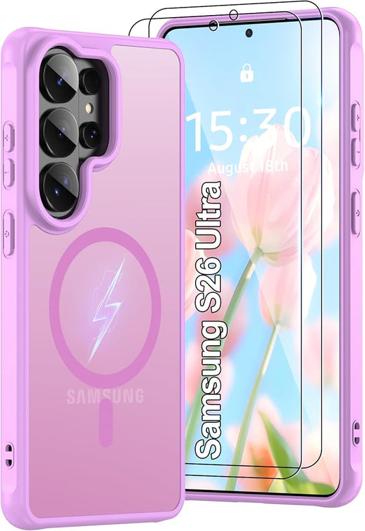 Pilaru Compatible for Samsung Galaxy S26 Ultra Case: [MagSafe Fit] Galaxy S26 Ultra case with Screen Protector,Matte Translucent Soft-Touch Skin/Full Body Protection for s26ultra Phone case,Pink
