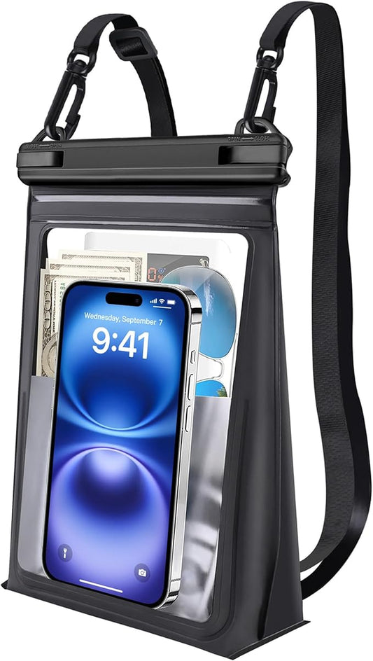 Large Floating Waterproof Phone Pouch [with Sealing Strip], Cell Phone Dry Bag for iPhone 17 16 15 14 13 Pro Max Galaxy Google All Devices, Float Waterproof Bag for Beach Vacation Black