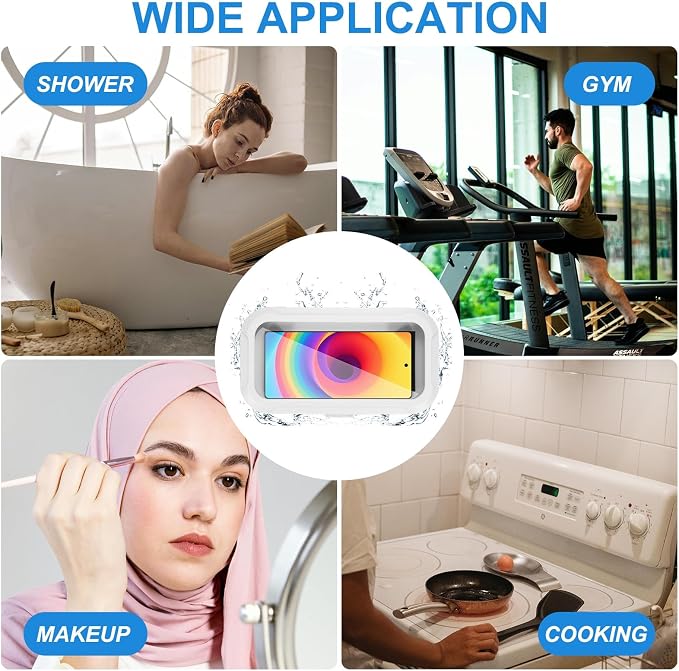 PATIKIL 2 Pcs Shower Phone Holder Waterproof, 360° Retractable Adjustable Shower Phone Case Anti Fog Wall Mount for Bathroom Mirror Bathtub Fit for 7-Inch, White