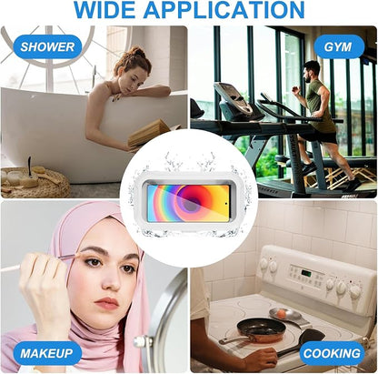 PATIKIL 2 Pcs Shower Phone Holder Waterproof, 360° Retractable Adjustable Shower Phone Case Anti Fog Wall Mount for Bathroom Mirror Bathtub Fit for 7-Inch, White
