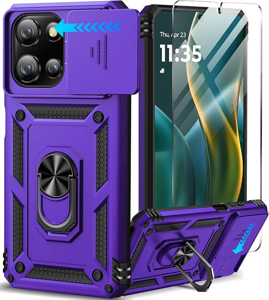 Taisairu for Motorola Moto G 2025/G 2026/G Play 2026 Case with Screen Protector & Slide Camera Lens Cover, Built-in Ring Stand Case for Moto G 2026/G 2025/G Play 2026 (Purple)