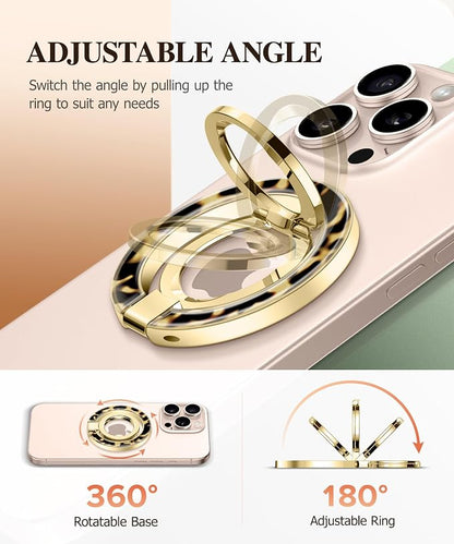 GVIEWIN Magnetic Phone Ring Holder, Compatible with MagSafe Phone Grip with Adjustable Stand, Magnet Phone Ring Kickstand for iPhone 17/16/15/14/13/12 Pro Max Plus Air/Other Phones (Tortoiseshell)