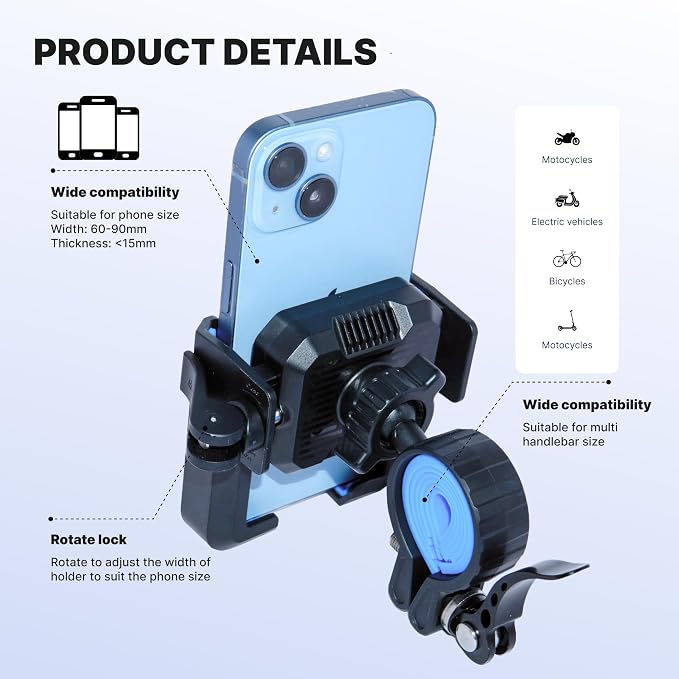 RESPECTED BRO Motorcycle-Phone-Mount & Bike Phone Holder - Durable Phone Holder for Bike and Motorcycle, Bicycle Phone Mount, Fits All Smartphones (Blue)