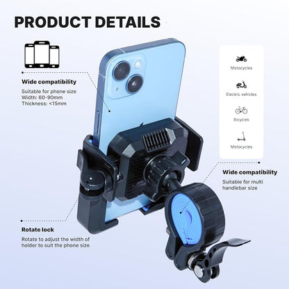RESPECTED BRO Motorcycle-Phone-Mount & Bike Phone Holder - Durable Phone Holder for Bike and Motorcycle, Bicycle Phone Mount, Fits All Smartphones (Blue)