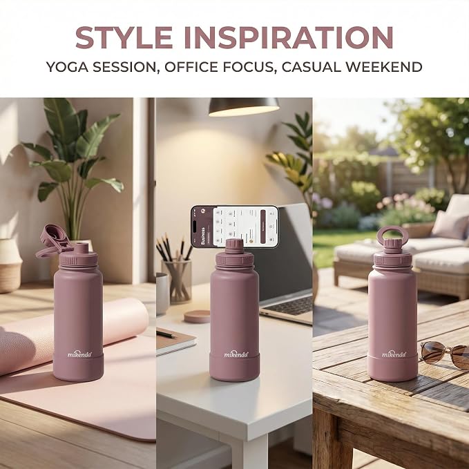 32oz Insulated Tumbler with Magnetic Phone Holder, Gym Water Bottle | Leak Proof Lid, 24hr Cold & 12hr Hot, Non-Slip Base | Travel Mug, Reusable & Eco-Friendly (smoky pink, 32, ounces)
