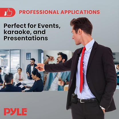 Pyle UHF Wireless Microphone System Kit - Portable Professional Cordless Microphone Set Wireless Mic - Headset, Lavalier, Beltpack Transmitter, Receiver - Karaoke, Conference PDWMU114, Black