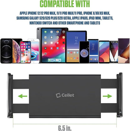 Cellet Upgraded Car Headrest Phone Holder – 360° Rotating Back Seat Mount for Smartphones & Tablets, Universal Hands-Free Cradle for Travel Entertainment
