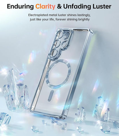 Meifigno Case for Samsung Galaxy S25 Ultra 6.9 inch, [Compatible with MagSafe] [2X HD Screen Protectors] [Glitter Card & Wrist Strap] Full Lens Protection Case for Galaxy S25 Ultra, Silverblue