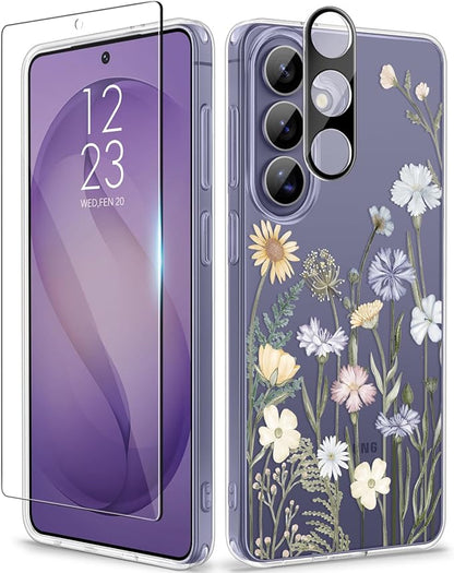GVIEWIN for Samsung Galaxy S26 Case, Clear Floral Slim Shockproof Protective Women Phone Case, Non-Yellowing, with Screen Protector & Camera Lens Protector for Galaxy S26 6.3", Vibrant Spring